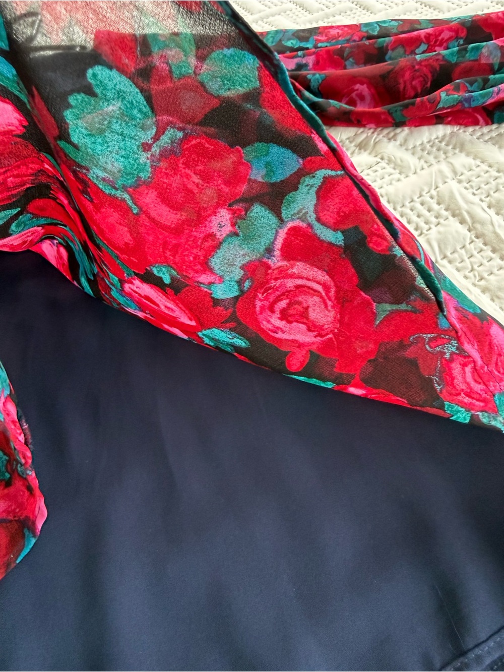 Vince Camuto Navy Blouse with Pink & Teal Accents - Picture 10 of 11